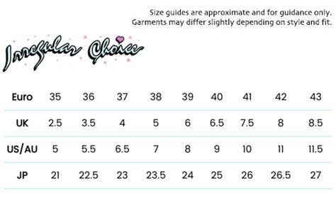 irregular choice size chart